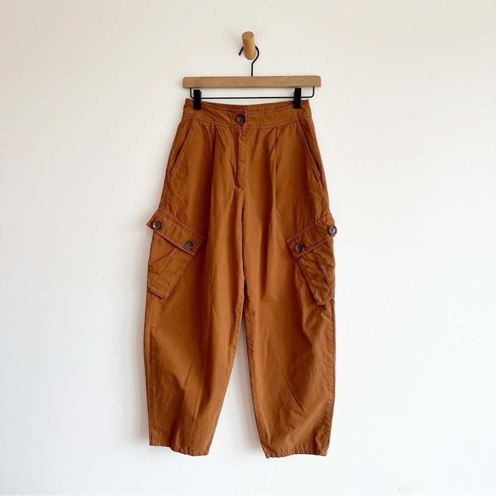 Free People Cargo Pocket Taper Baggy Balloon Pants 100% Cotton Rust Size 2